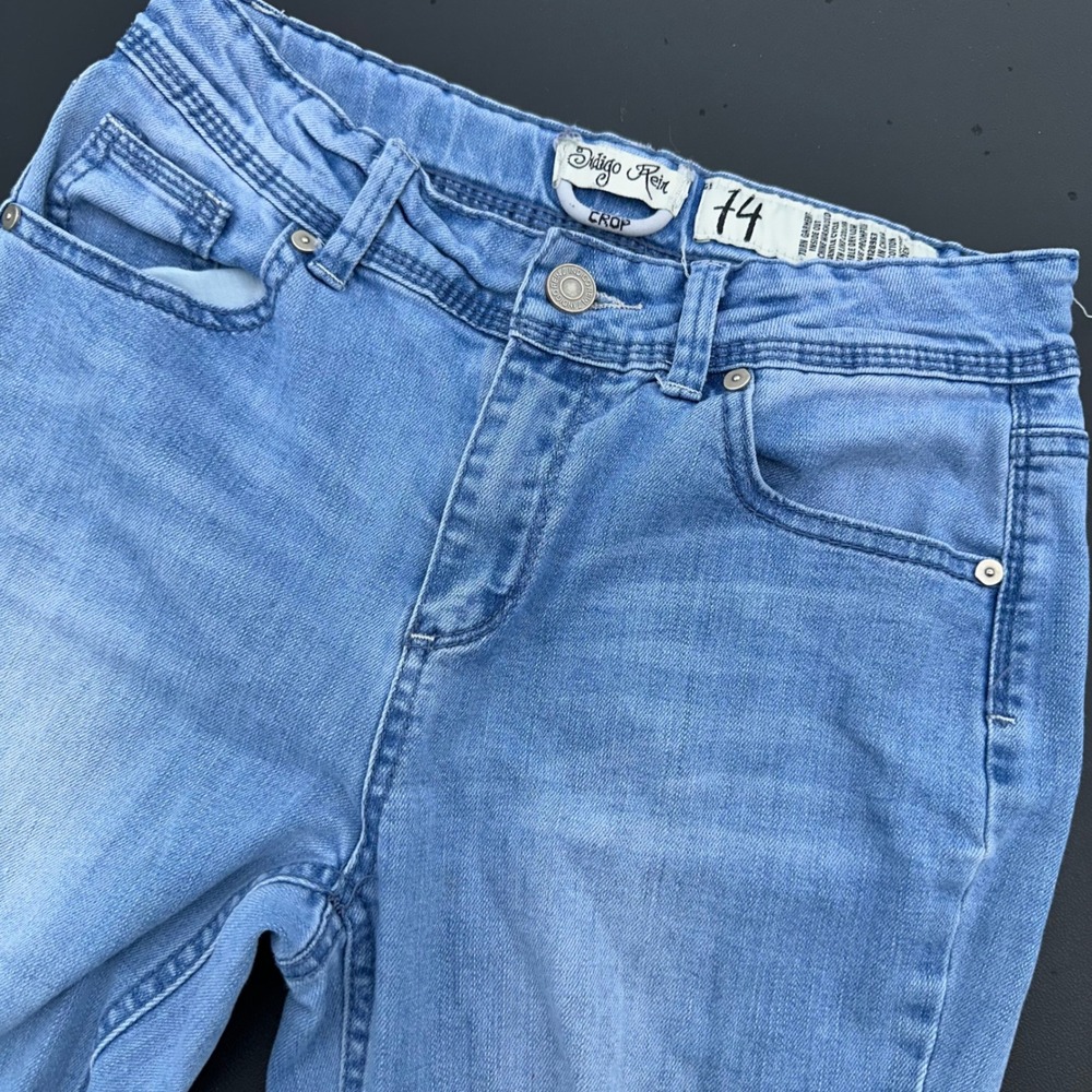 Indigo Rein Crop Jeans Girls 14 Light‎ Wash Distressed Adjustable Waist Good